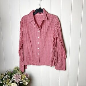 Carolyne Roehm vintage red and white checkered button down shirt